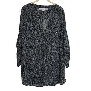 Avenue Womens Sheer Chiffon Blouse Size 18/20 Black Gray Abstract 3Q Sleeves